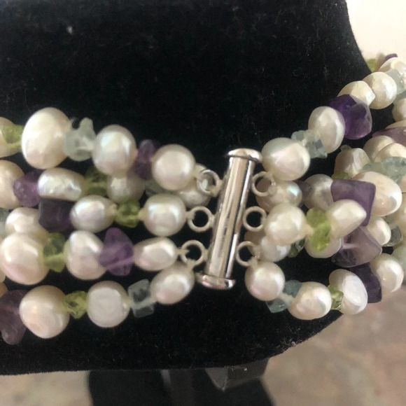 Ross Simons Pearl Amethyst Peridot 5 Strand Choker - Picture 4 of 7